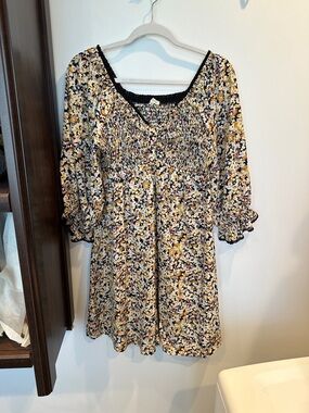 JODIFL Yellow Multi Floral Smocked Long Sleeve Dress